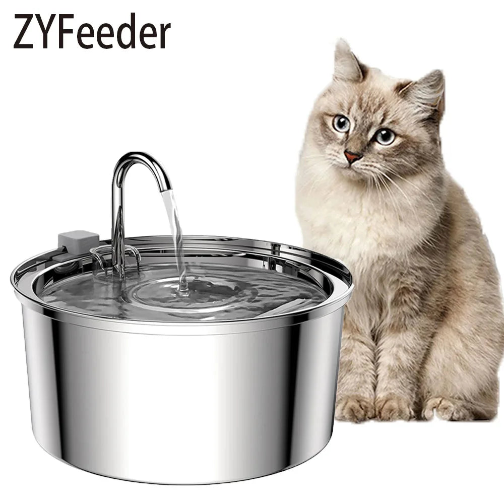Stainless Steel Pet Water Feeder Cat Automatic Water Fountain USB Electric Mute for Cat Dog Filter Fountain Smart Drinking Bowl - Nestkin Store