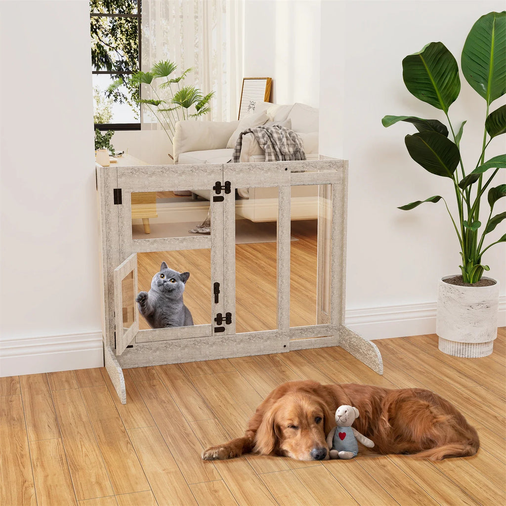 Tempered Glass Dog Gate Adjustable Length From 77 to 100cm Pet Door Gate Barrier Fence Panels - Nestkin Store