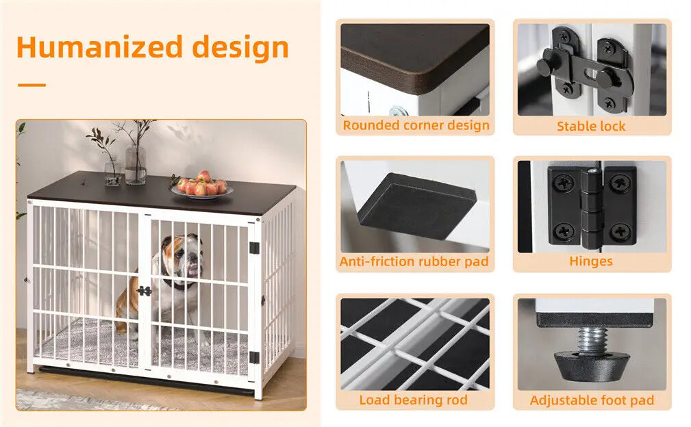 Heavy Duty Dog Kennels Metal Wooden Dog Crate End Table Furniture Style Pet Cage with Three Doors and Removable Tray - Nestkin Store