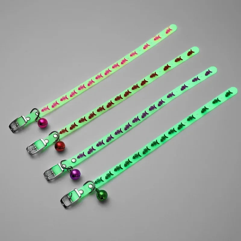 1PC Luminous Cat Necklace Glowing Small Dog Collar Anti-Loss Fluorescent Silicone Bell Collar Neck Ring Pet Cats Accessories - Nestkin Store