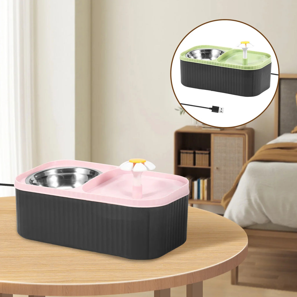 2 in 1 Cat Water Fountain and Food Bowl 3L Automatic Pet Water Fountain with Quadruple Filtration System Stainless Steel Bowl - Nestkin Store