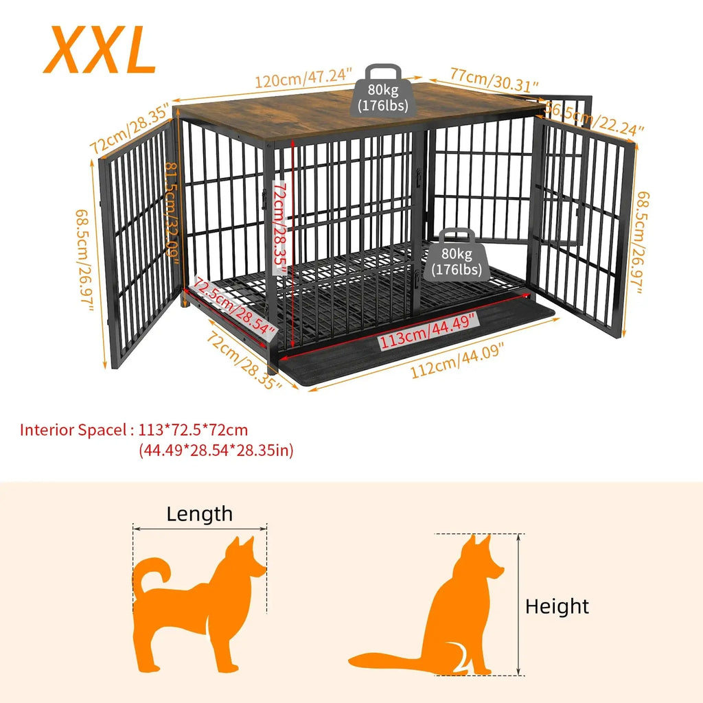 Furniture Style Dog Cage XXL Wooden Pet Kennel End Side Table with Tray and 3 Doors for Medium to Large Dogs - Nestkin Store