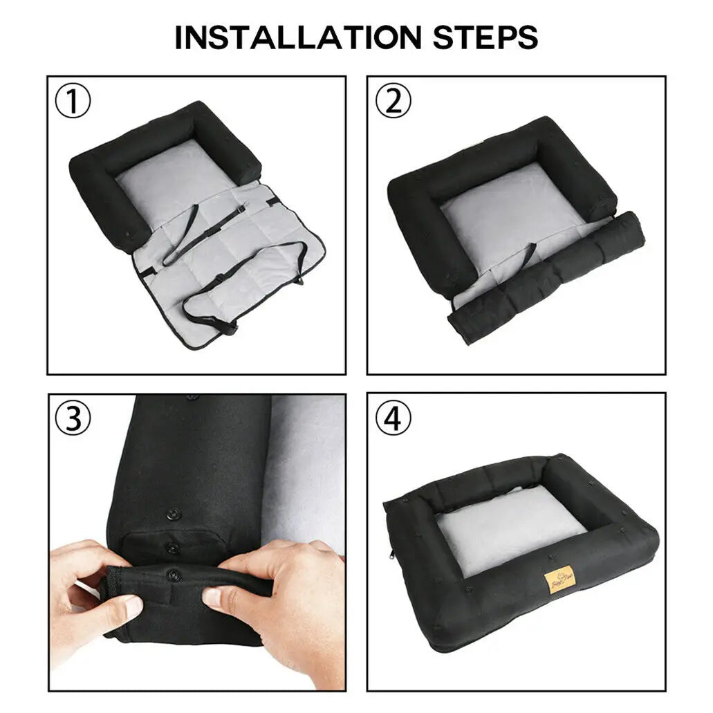 Car Seat Bed for Dog Waterproof Pet Cushion Bed Mat Dog Carrier with Removable Pad Cover and Safety Belt 3 Sizes - Nestkin Store
