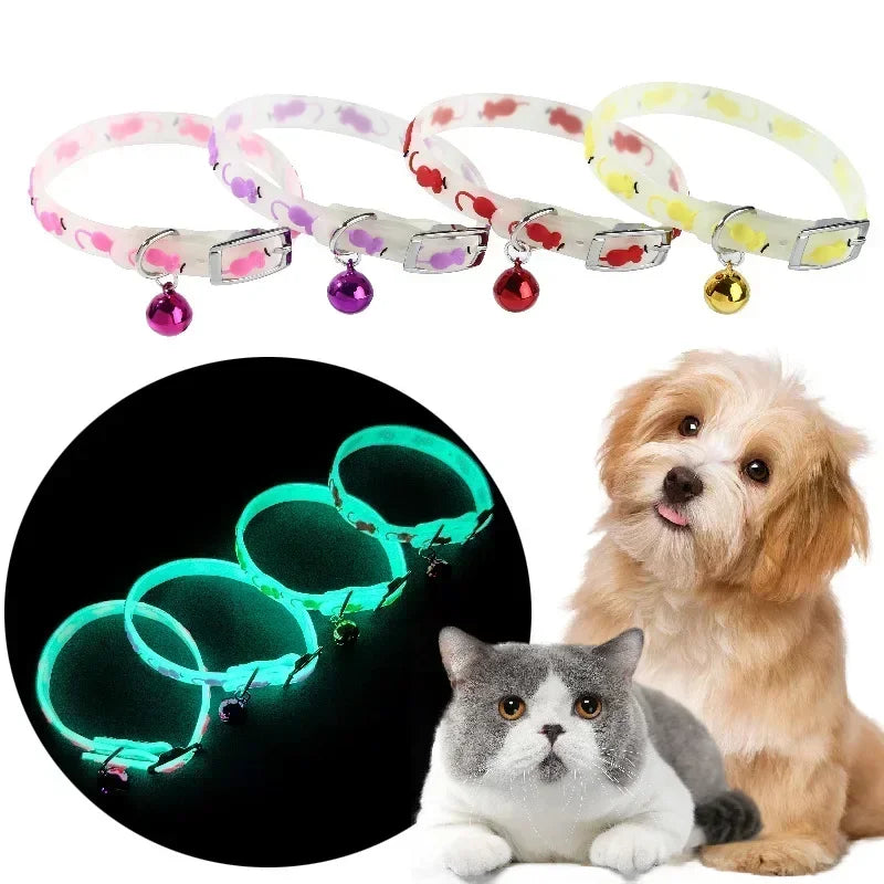1PC Luminous Cat Necklace Glowing Small Dog Collar Anti-Loss Fluorescent Silicone Bell Collar Neck Ring Pet Cats Accessories - Nestkin Store