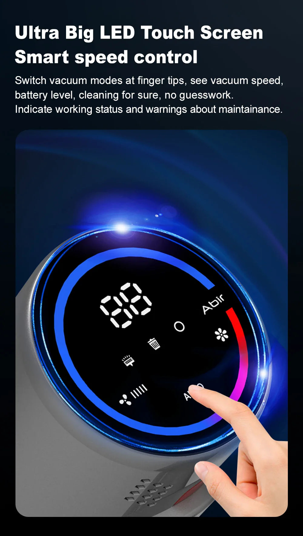 ABIR VC205 Cordless Handheld Vacuum Cleaner,27000PA,Touch Screen,Smart Dust Sensor,Auto Speed Control for Home Bed Carpet Clean - Nestkin Store