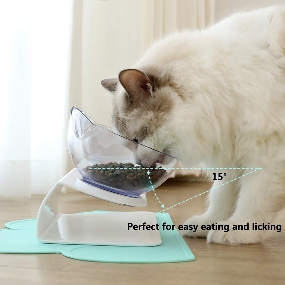 Non Slip Double Cat Bowl With Raised Stand Pet Food Cat Feeder Protect Cervical Vertebra Dog Bowl Transparent Pet Products - Nestkin Store