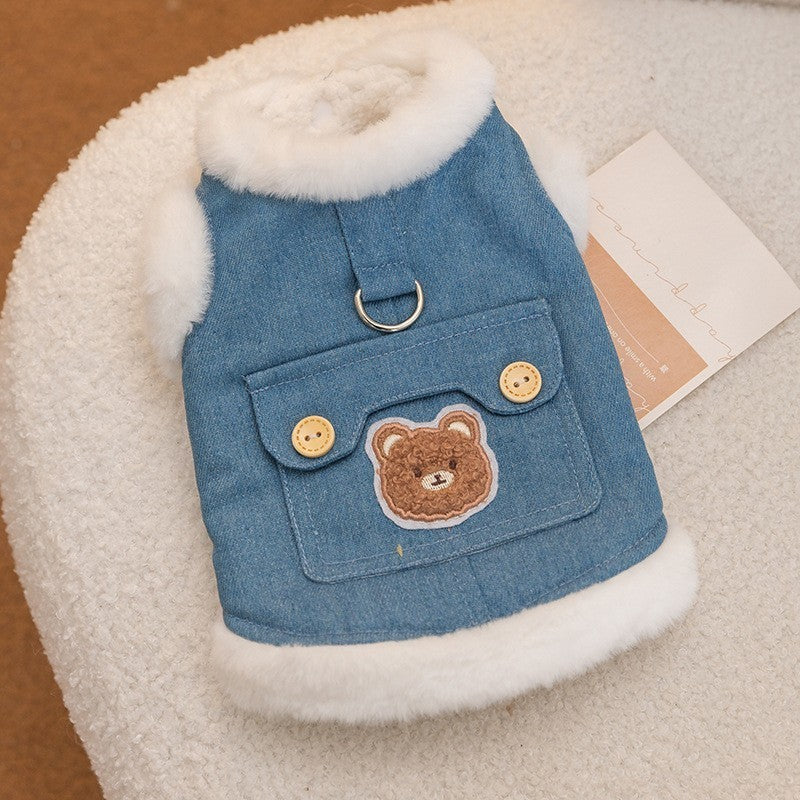 Winter Fleece Pet Dog Clothes Bear Print Dog Down Coat Warm Soft Puppy Vest Jacket Fashion Cat Jacket Coat Cute Pet Dog Costumes - Nestkin Store