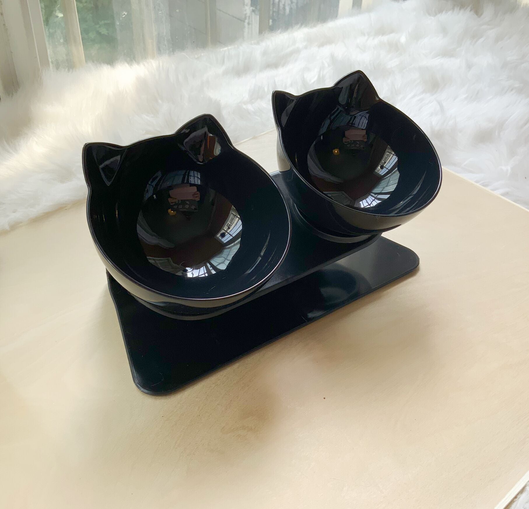 Non Slip Double Cat Bowl With Raised Stand Pet Food Cat Feeder Protect Cervical Vertebra Dog Bowl Transparent Pet Products - Nestkin Store