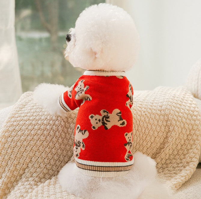 Dog Cat Sweater Preppy Style V-neck Striped Vest Pet Puppy Winter Warm Clothes Apparel For Dogs Cats - Nestkin Store