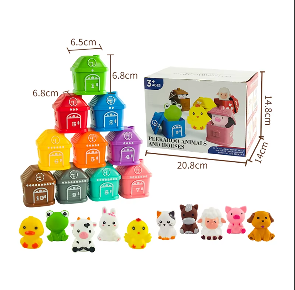 Custom Children Cognitive Educational Toys farm Animal Barn Toy Cottage Animals Peek-a-boo Matching Sorting Montessori Toys