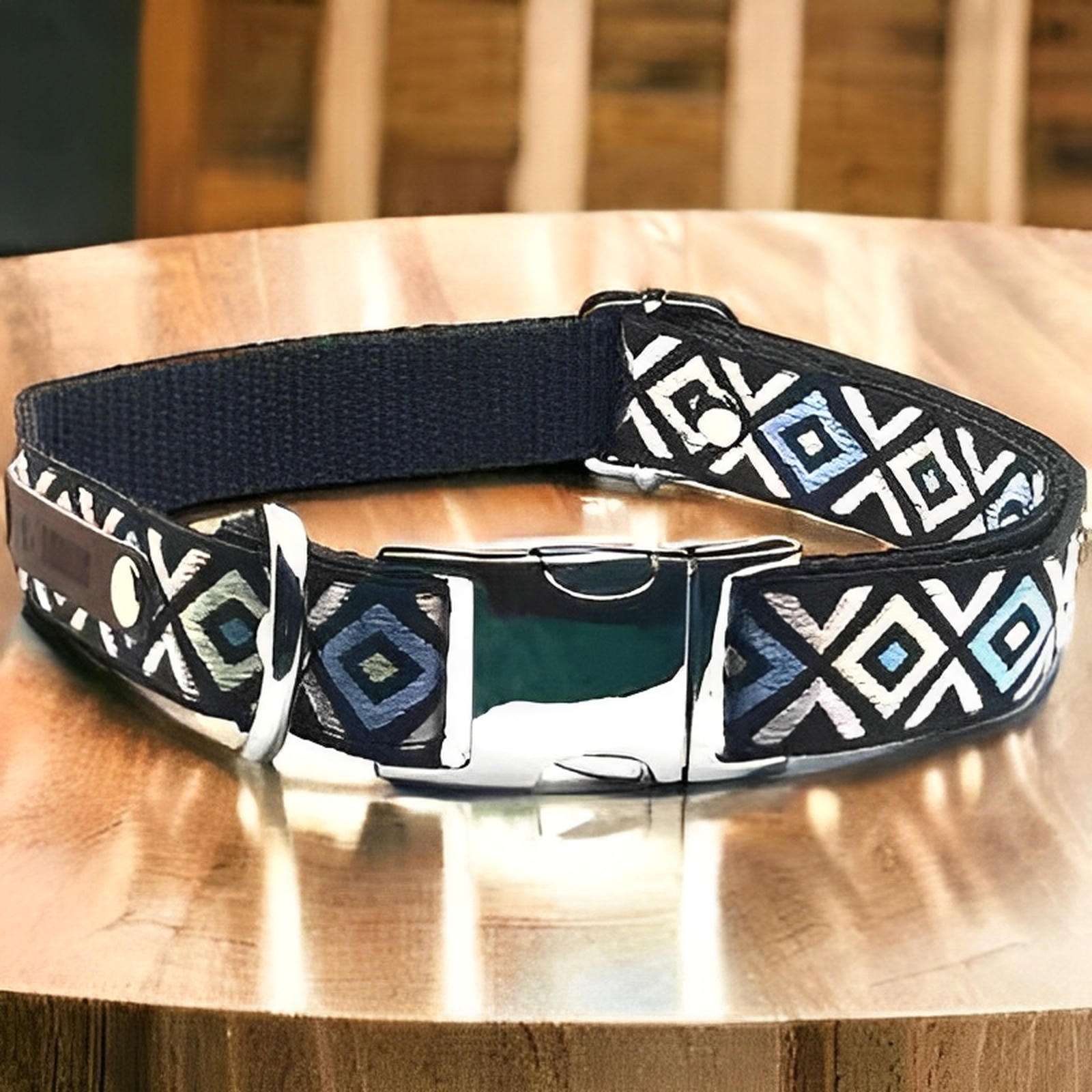Personalised Cotton Dog Collar: Sapphire Elegance