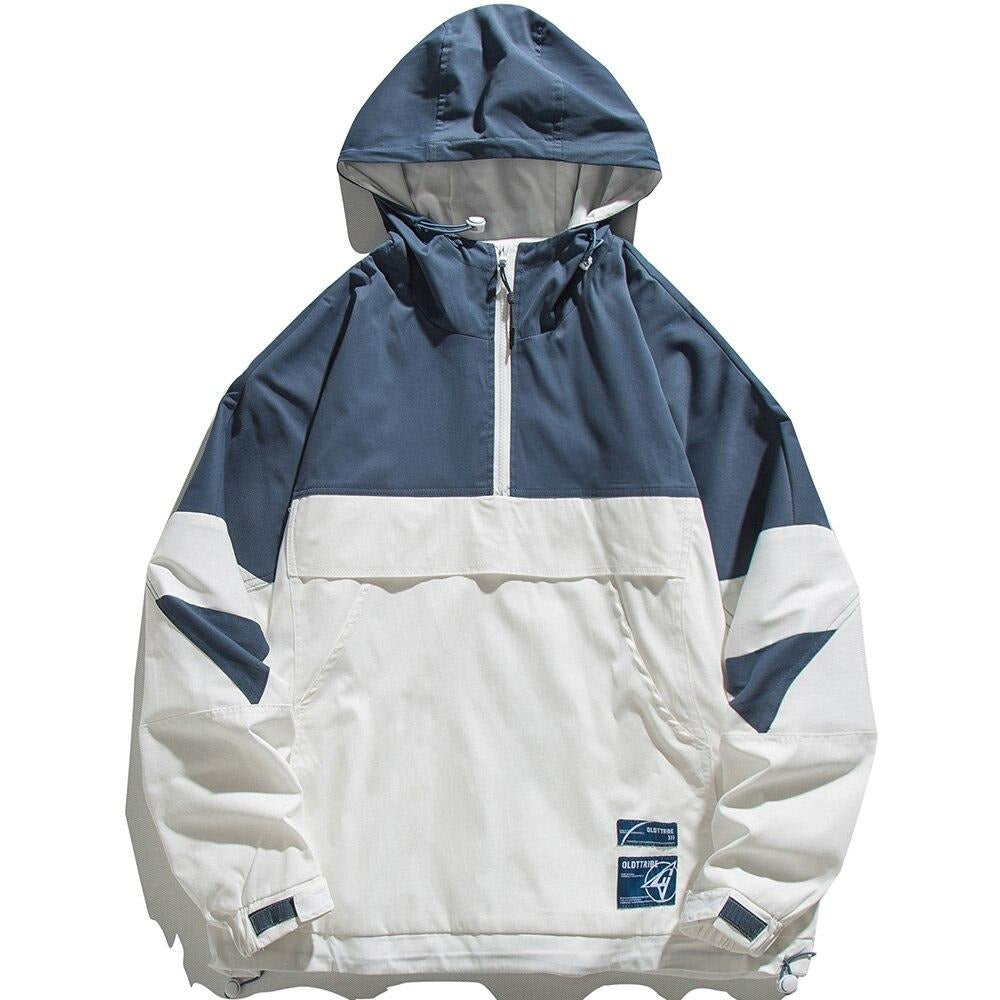 Jacket Men Letter Patch Color Block Zipper Hooded Windbreaker Men Casual Loose Harajuku High Street Outwear Coat Autumn