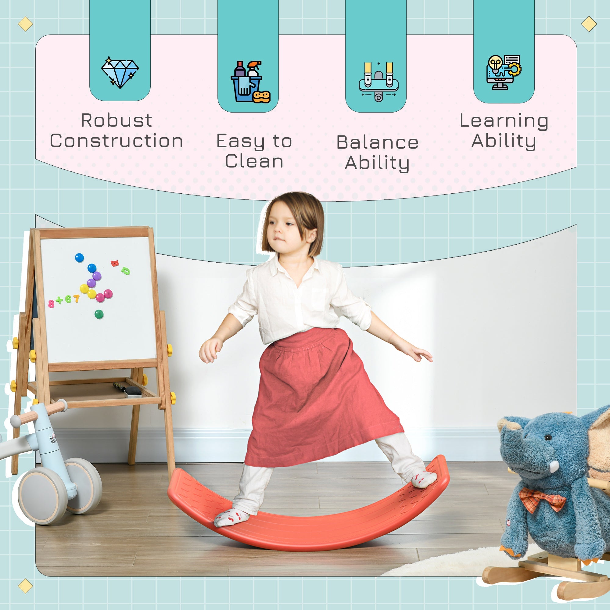 Balance Board Montessori Toy for Kids Ages 3-6 - Red