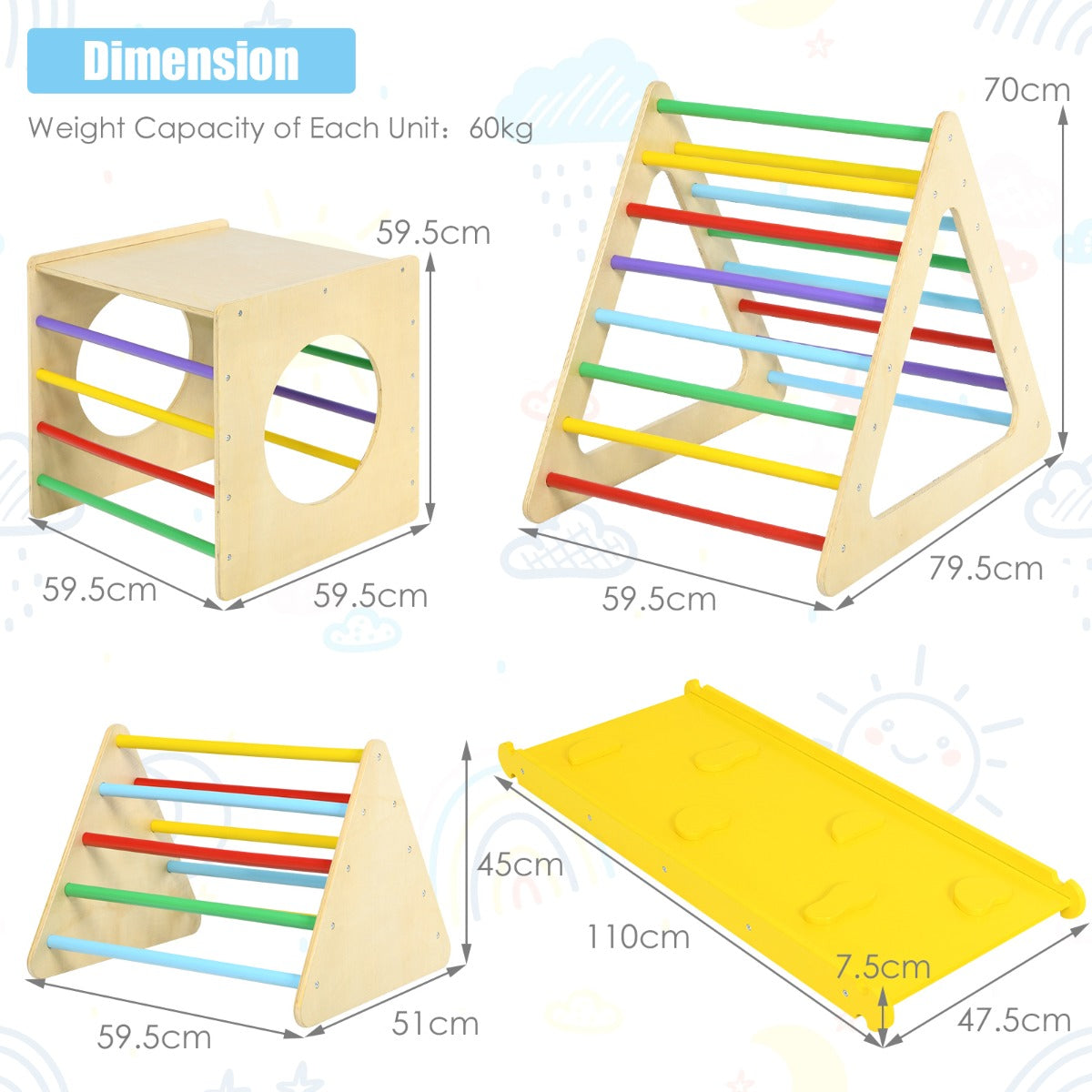 NNECW 5 in 1 Montessori Climbing Triangle & Cube  with Slide Board for Kids
